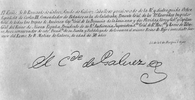 Signature of Bernardo de Galvez (detail) by American School